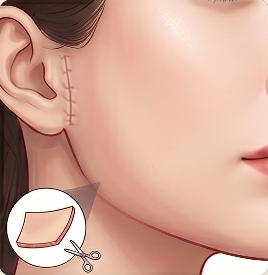 안면거상 STEP 03 — 남은 피부 절제 및 봉합